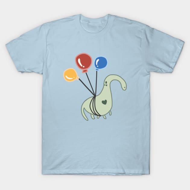 Dinosaur with Triad Color Balloon on the Sky Stay Joyful Everyday Combat Depression Mental Awareness T-Shirt by Mochabonk